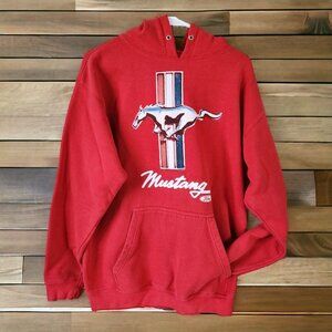 TNT Ford Mustang Vintage Y2K 90s Sweatshirt Hoodie Red Cotton Pullover Size L